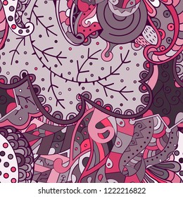 Tracery seamless pattern. Mehndi design. Ethnic colorful doodle texture. Curved doodling background. Vector