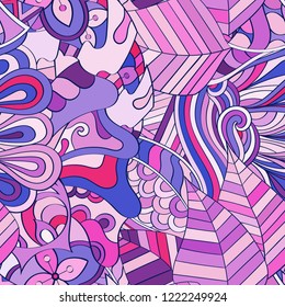 Tracery seamless pattern. Mehndi design. Ethnic colorful doodle texture. Curved doodling background. Vector