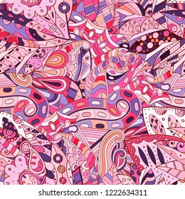 Tracery seamless pattern. Mehndi design. Ethnic colorful doodle texture. Curved doodling background. Vector