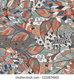 Tracery seamless pattern. Mehndi design. Ethnic colorful doodle texture. Curved doodling background. Vector