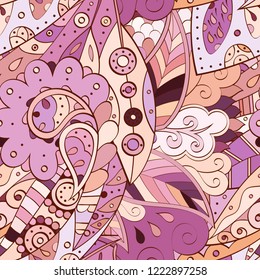 Tracery seamless pattern. Mehndi design. Ethnic colorful doodle texture. Curved doodling background. Vector