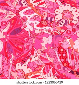 Tracery seamless pattern. Mehndi design. Ethnic colorful doodle texture. Curved doodling background. Vector