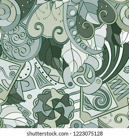 Tracery seamless pattern. Mehndi design. Ethnic colorful doodle texture. Curved doodling background. Vector