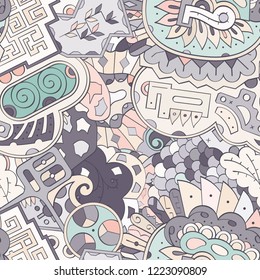 Tracery seamless pattern. Mehndi design. Ethnic colorful doodle texture. Curved doodling background. Vector