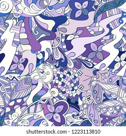 Tracery seamless pattern. Mehndi design. Ethnic colorful doodle texture. Curved doodling background. Vector