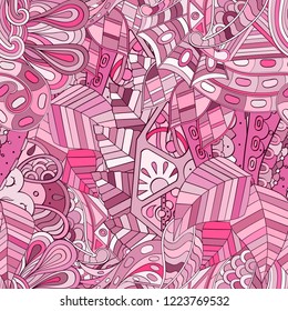 Tracery seamless pattern. Mehndi design. Ethnic colorful doodle texture. Curved doodling background. Vector