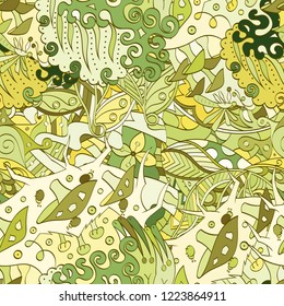 Tracery seamless pattern. Mehndi design. Ethnic colorful doodle texture. Curved doodling background. Vector