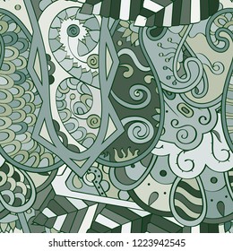 Tracery seamless pattern. Mehndi design. Ethnic colorful doodle texture. Curved doodling background. Vector