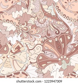 Tracery seamless pattern. Mehndi design. Ethnic colorful doodle texture. Curved doodling background. Vector