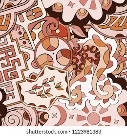 Tracery seamless pattern. Mehndi design. Ethnic colorful doodle texture. Curved doodling background. Vector
