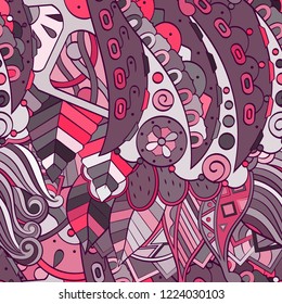 Tracery seamless pattern. Mehndi design. Ethnic colorful doodle texture. Curved doodling background. Vector