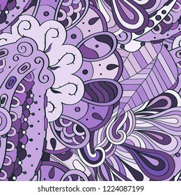 Tracery seamless pattern. Mehndi design. Ethnic colorful doodle texture. Curved doodling background. Vector