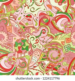 Tracery seamless pattern. Mehndi design. Ethnic colorful doodle texture. Curved doodling background. Vector