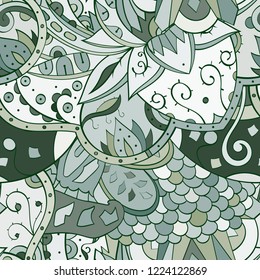 Tracery seamless pattern. Mehndi design. Ethnic colorful doodle texture. Curved doodling background. Vector