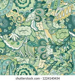 Tracery seamless pattern. Mehndi design. Ethnic colorful doodle texture. Curved doodling background. Vector