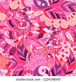 Tracery seamless pattern. Mehndi design. Ethnic colorful doodle texture. Curved doodling background. Vector