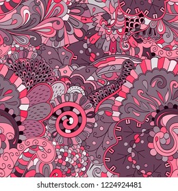 Tracery seamless pattern. Mehndi design. Ethnic colorful doodle texture. Curved doodling background. Vector