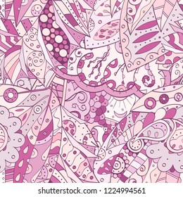 Tracery seamless pattern. Mehndi design. Ethnic colorful doodle texture. Curved doodling background. Vector