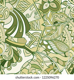 Tracery seamless pattern. Mehndi design. Ethnic colorful doodle texture. Curved doodling background. Vector