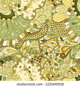 Tracery seamless pattern. Mehndi design. Ethnic colorful doodle texture. Curved doodling background. Vector