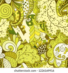 Tracery seamless pattern. Mehndi design. Ethnic colorful doodle texture. Curved doodling background. Vector