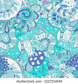 Tracery seamless pattern. Mehndi design. Ethnic colorful doodle texture. Curved doodling background. Vector