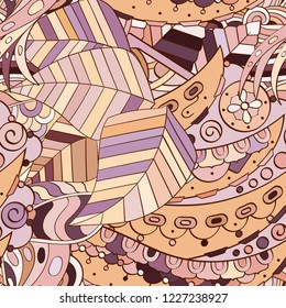 Tracery seamless pattern. Mehndi design. Ethnic colorful doodle texture. Curved doodling background. Vector