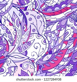 Tracery seamless pattern. Mehndi design. Ethnic colorful doodle texture. Curved doodling background. Vector