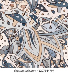 Tracery seamless pattern. Mehndi design. Ethnic colorful doodle texture. Curved doodling background. Vector