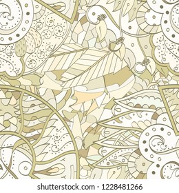 Tracery seamless pattern. Mehndi design. Ethnic colorful doodle texture. Curved doodling background. Vector