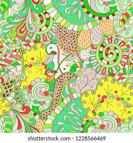 Tracery seamless pattern. Mehndi design. Ethnic colorful doodle texture. Curved doodling background. Vector