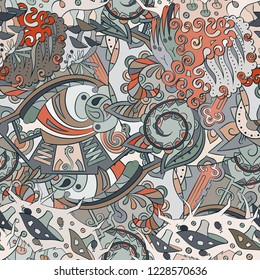 Tracery seamless pattern. Mehndi design. Ethnic colorful doodle texture. Curved doodling background. Vector