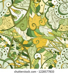 Tracery seamless pattern. Mehndi design. Ethnic colorful doodle texture. Curved doodling background. Vector