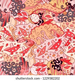 Tracery seamless pattern. Mehndi design. Ethnic colorful doodle texture. Curved doodling background. Vector