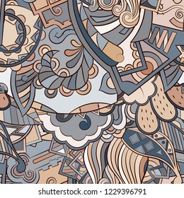 Tracery seamless pattern. Mehndi design. Ethnic colorful doodle texture. Curved doodling background. Vector
