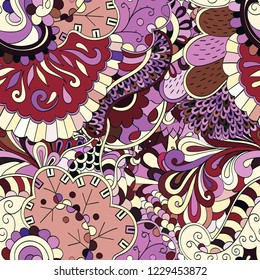 Tracery seamless pattern. Mehndi design. Ethnic colorful doodle texture. Curved doodling background. Vector