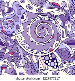 Tracery seamless pattern. Mehndi design. Ethnic colorful doodle texture. Curved doodling background. Vector