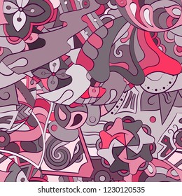 Tracery seamless pattern. Mehndi design. Ethnic colorful doodle texture. Curved doodling background. Vector