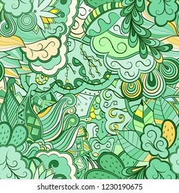 Tracery seamless pattern. Mehndi design. Ethnic colorful doodle texture. Curved doodling background. Vector
