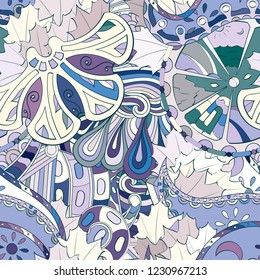 Tracery seamless pattern. Mehndi design. Ethnic colorful doodle texture. Curved doodling background. Vector