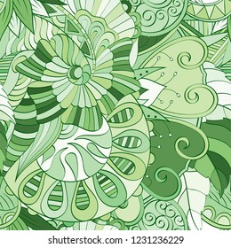 Tracery seamless pattern. Mehndi design. Ethnic colorful doodle texture. Curved doodling background. Vector