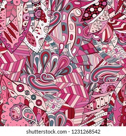 Tracery seamless pattern. Mehndi design. Ethnic colorful doodle texture. Curved doodling background. Vector