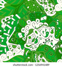 Tracery seamless pattern. Mehndi design. Ethnic colorful doodle texture. Curved doodling background. Vector