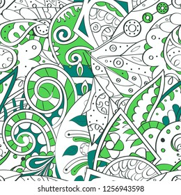Tracery seamless pattern. Mehndi design. Ethnic colorful doodle texture. Curved doodling background. Vector