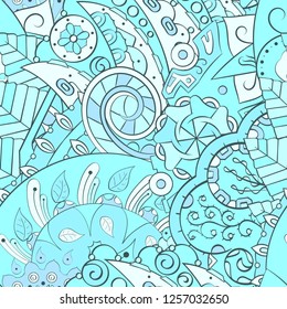 Tracery seamless pattern. Mehndi design. Ethnic colorful doodle texture. Curved doodling background. Vector