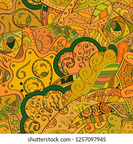 Tracery seamless pattern. Mehndi design. Ethnic colorful doodle texture. Curved doodling background. Vector