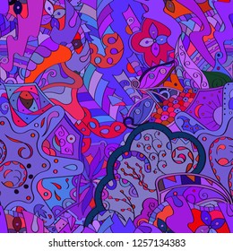 Tracery seamless pattern. Mehndi design. Ethnic colorful doodle texture. Curved doodling background. Vector