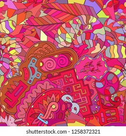 Tracery seamless pattern. Mehndi design. Ethnic colorful doodle texture. Curved doodling background. Vector