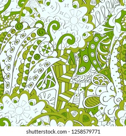 Tracery seamless pattern. Mehndi design. Ethnic colorful doodle texture. Curved doodling background. Vector