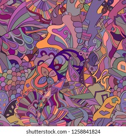 Tracery seamless pattern. Mehndi design. Ethnic colorful doodle texture. Curved doodling background. Vector